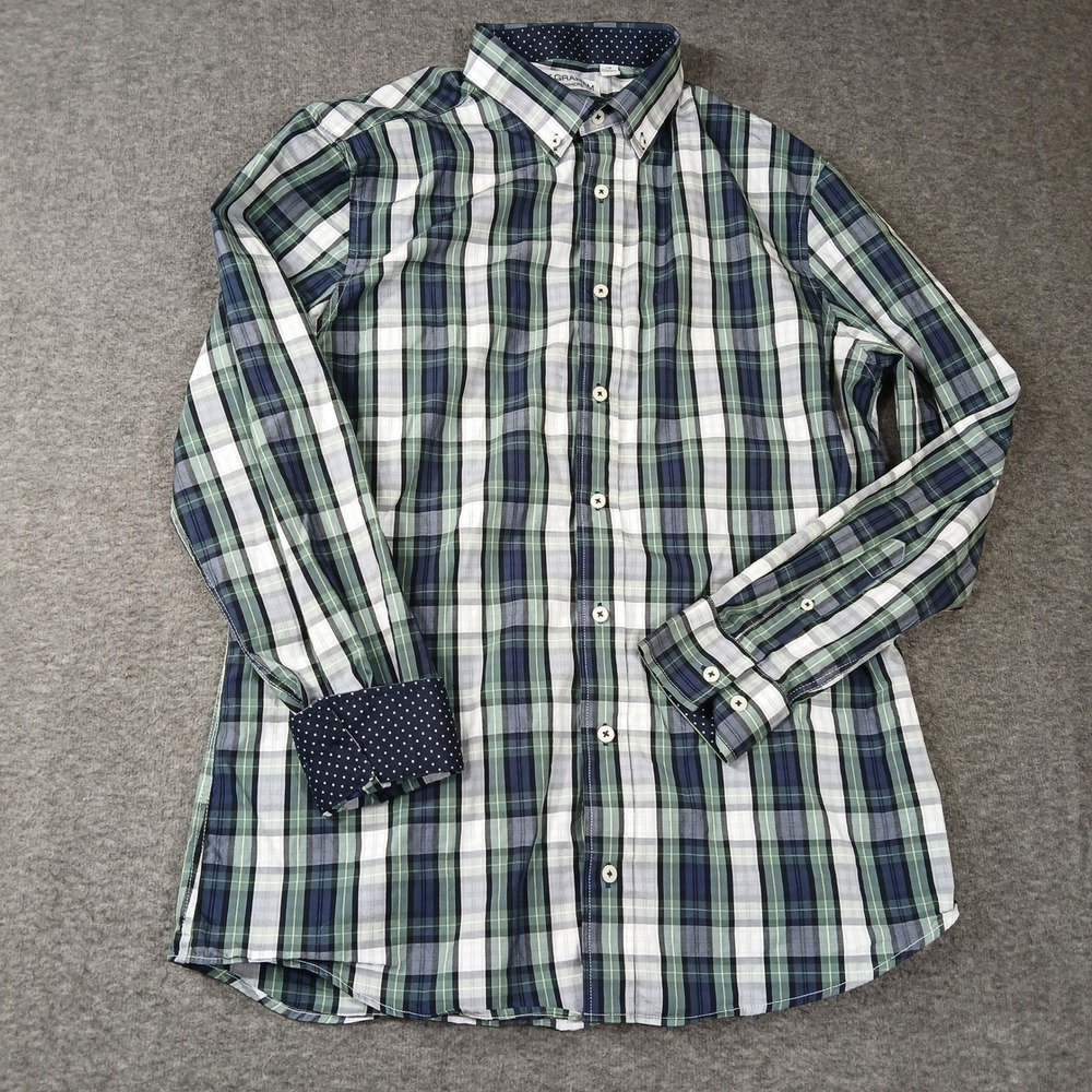 Nick Graham Everywhere Mens Large Green Blue Plaid Stretch‎ Modern Fit Shirt